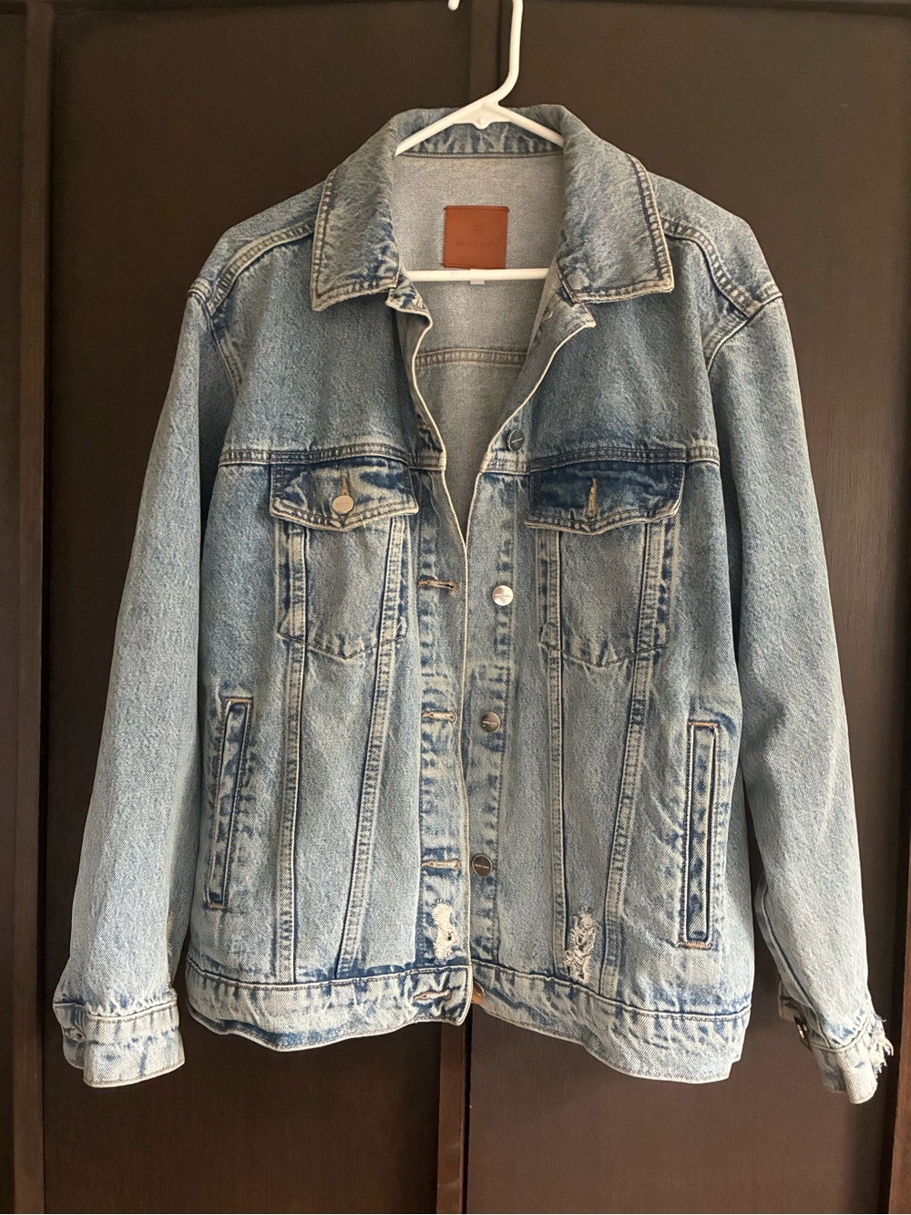 Anine Bing Oversized Distressed Denim Jacket Light Wash Size S